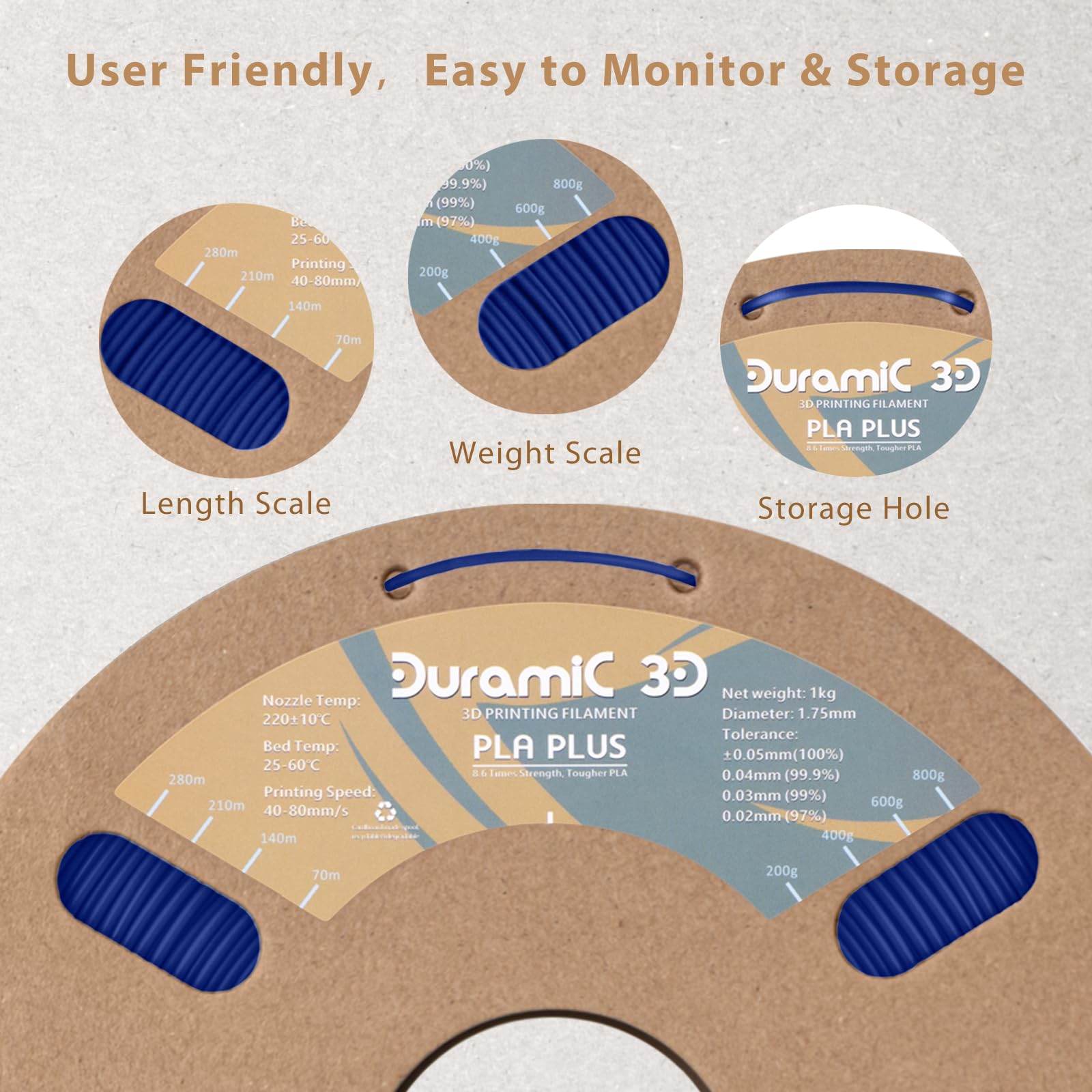 Duramic 3D Pla Plus Filament 1.75Mm Blue,1Kg Spool (2.2Lbs) 3D Printing Filament Pla + Dimensional Accuracy 99% +/- 0.03 Mm Toug