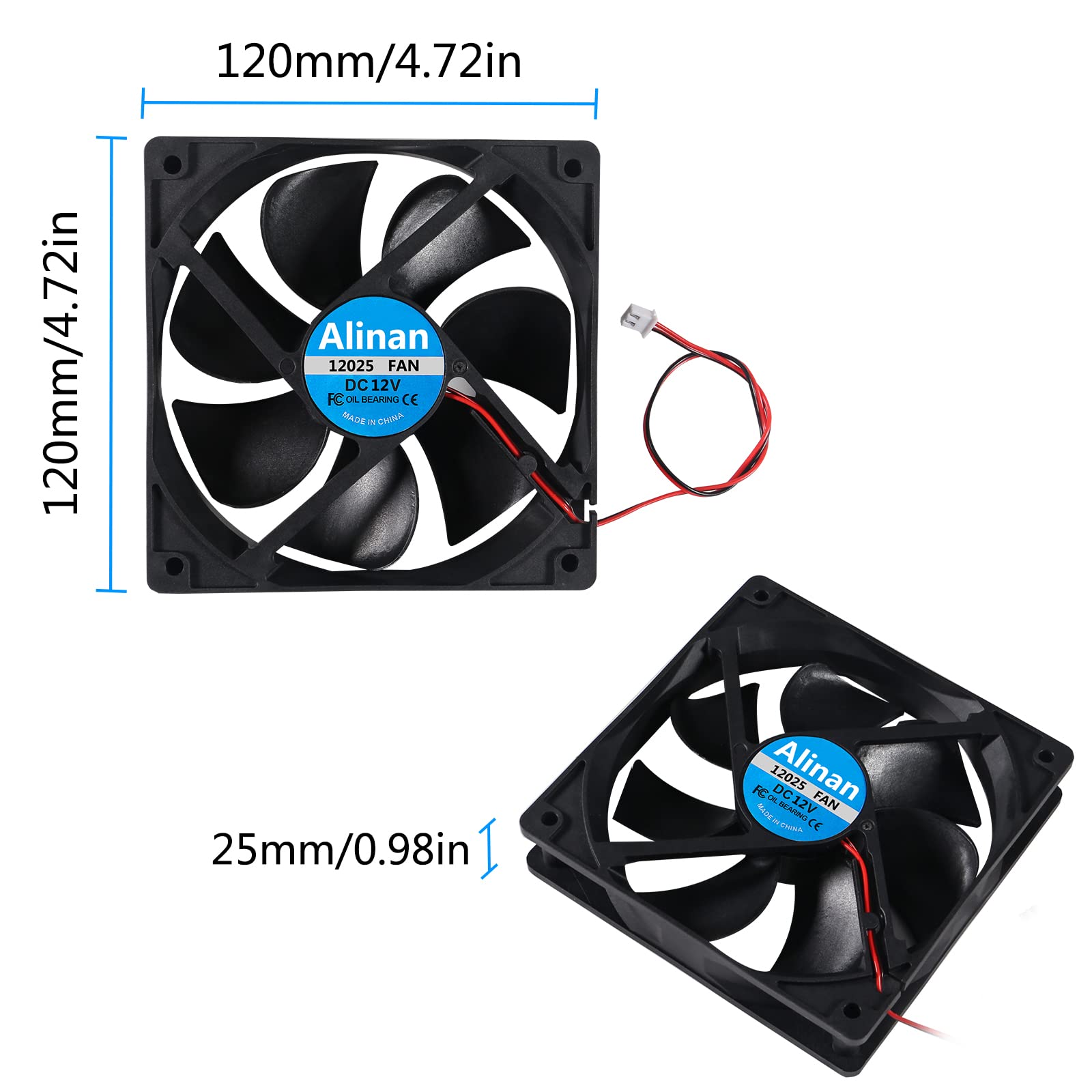 Alinan 4Pcs 12025 12V Fan 120X120X25Mm 2 Pin Sleeve Bearing Brushless Dc Cooling Fan 3D Printer Cooling Fan Computer Fan