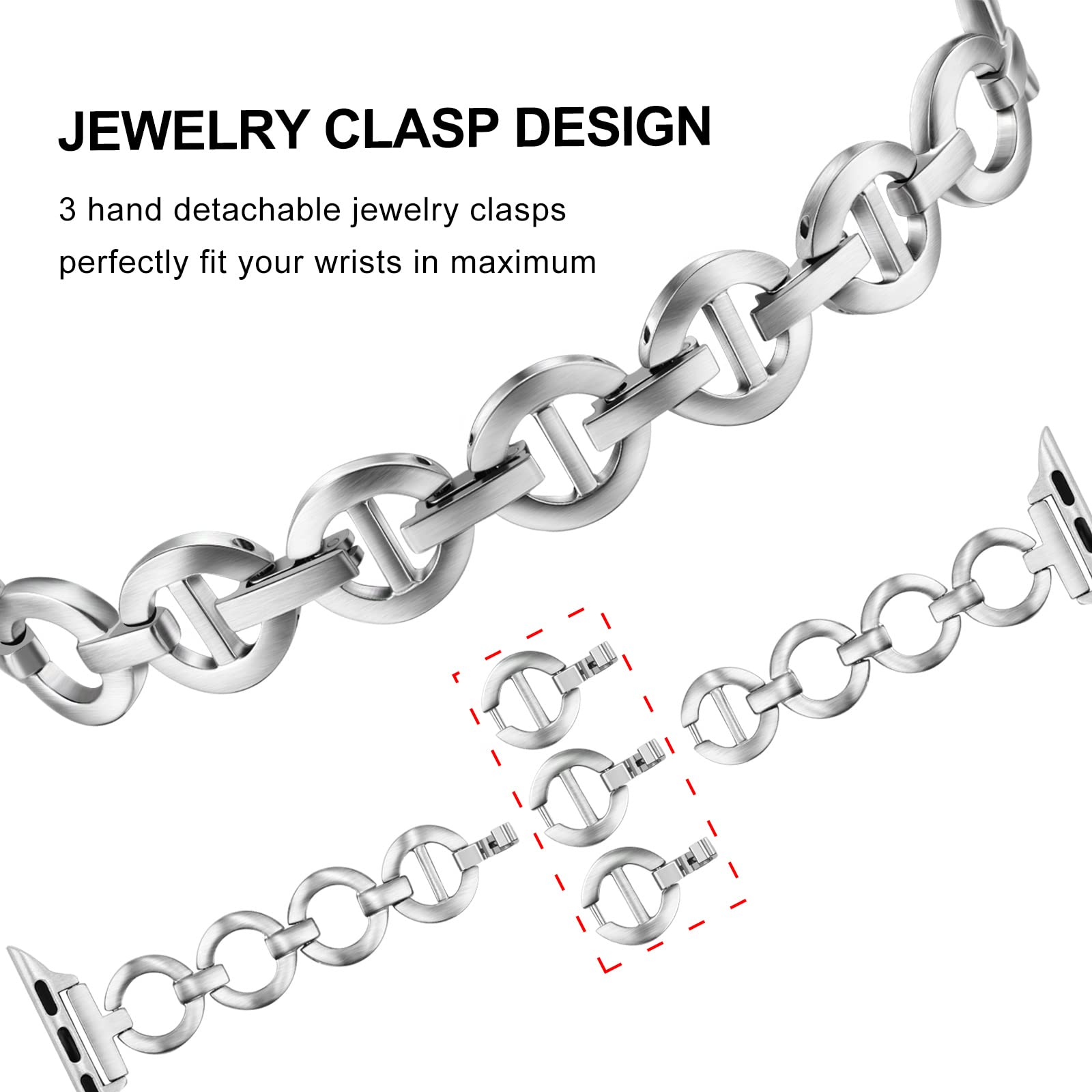 Trumirr Band For Apple Watch Series 8 7 45Mm Silver Women, Stainless Steel Watchband Jewelry Strap For Iwatch Apple Watch Ultra