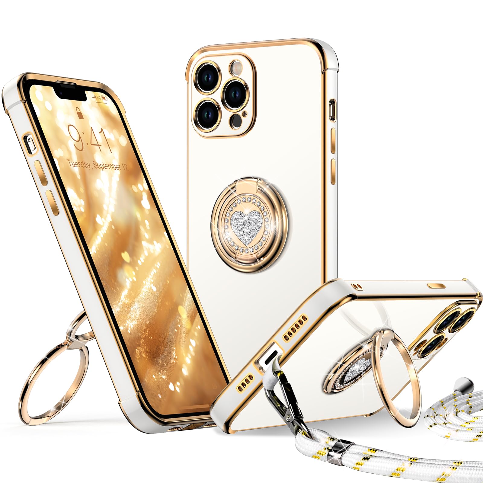 Xyz For Iphone 13 Pro Case, For Iphone 13 Pro Case With Stand, Phone Case With Double Ring Kickstand, Womens Girls Bling Luxury