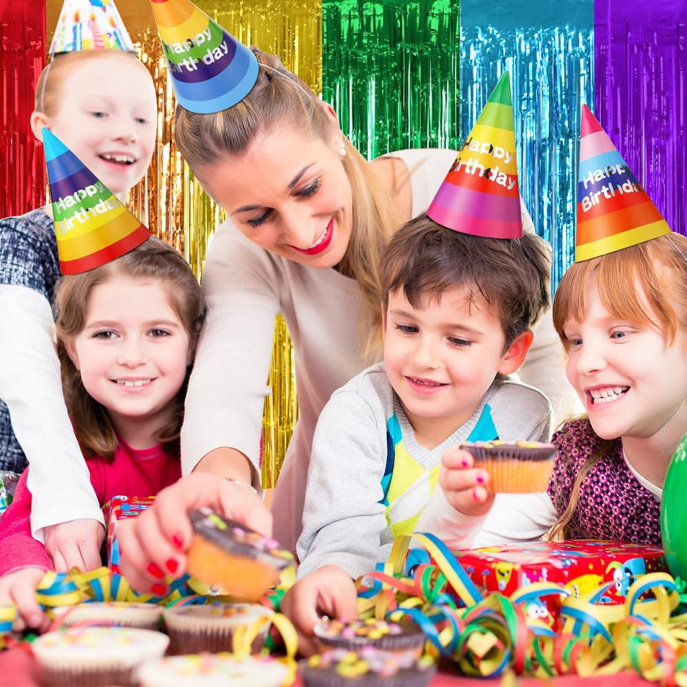 Toniful 2Pcs Rainbow Door Streamers,Rainbow Party Photo Booth Backdrop Metallic Streamers Rainbow Foil Fringe Curtains For Birth