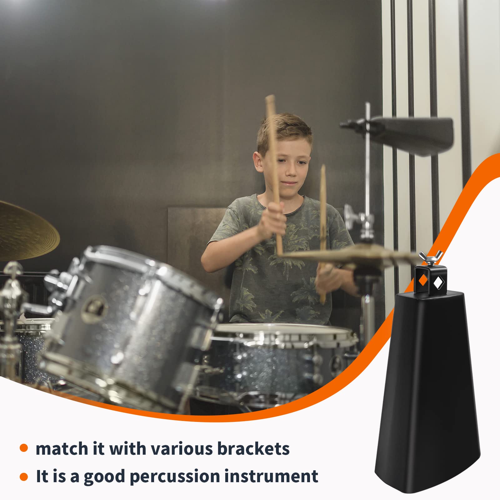 Soulmate Cowbell 6 Inch Metal Steel Cow Bells Instrument Noise Makers Cowbell Hand Percussion Cow Bell With Handle Stick For Dru