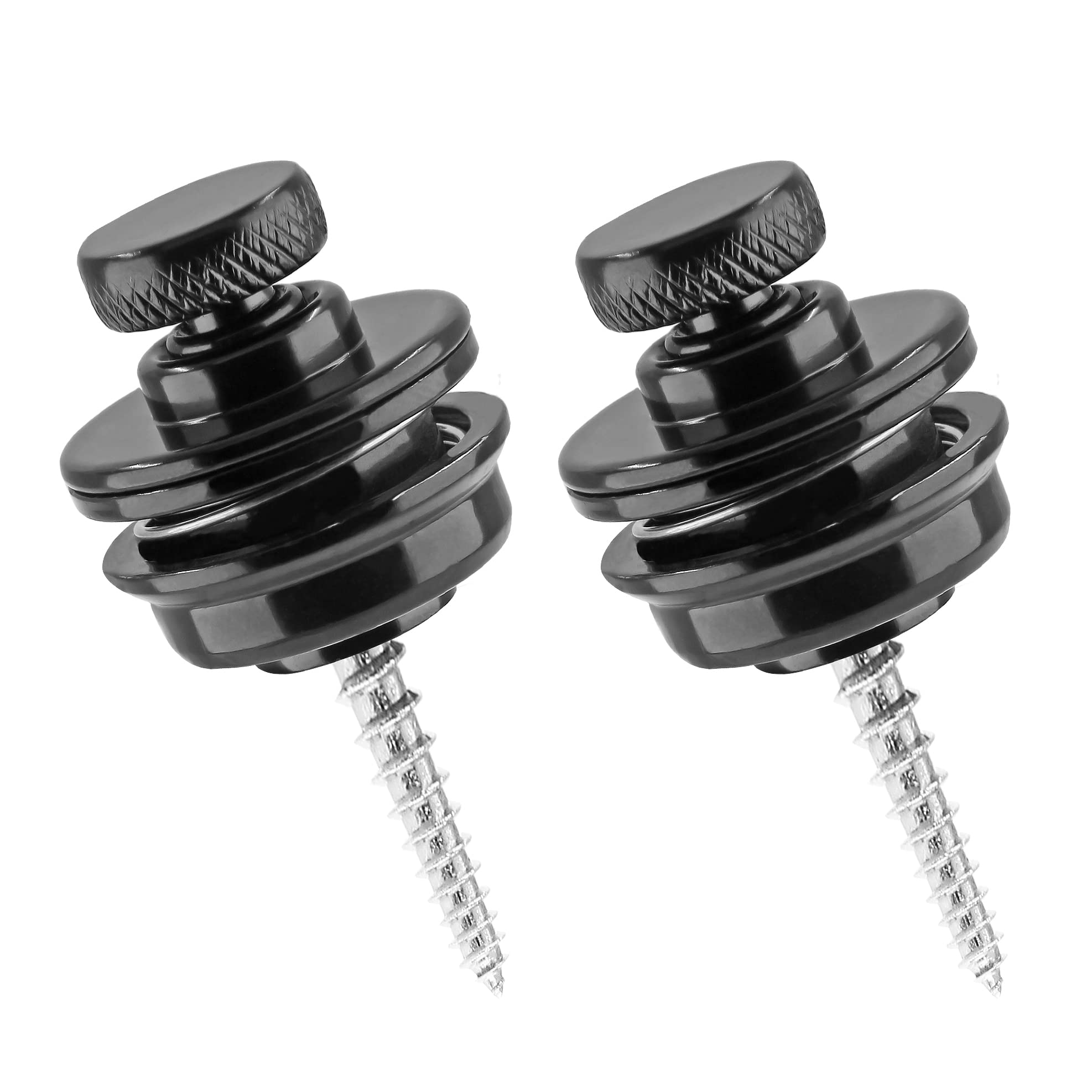 LifCratms 2 Pieces Guitar Strap Locks, Metal Black Flat Round Head Straplocks, Buttons Security Quick Release Heavy Duty Strap L