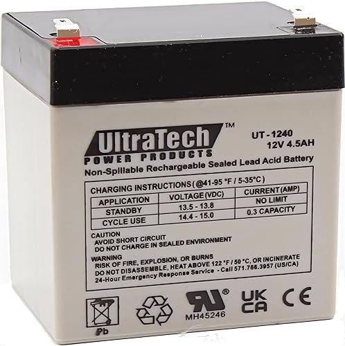 Ultratech Ut 1240 / Ut 1250 F1 12V, 4.5Ah Sealed Lead Acid Alarm Battery Ut1240 Ut 1250 F1 Iso9001