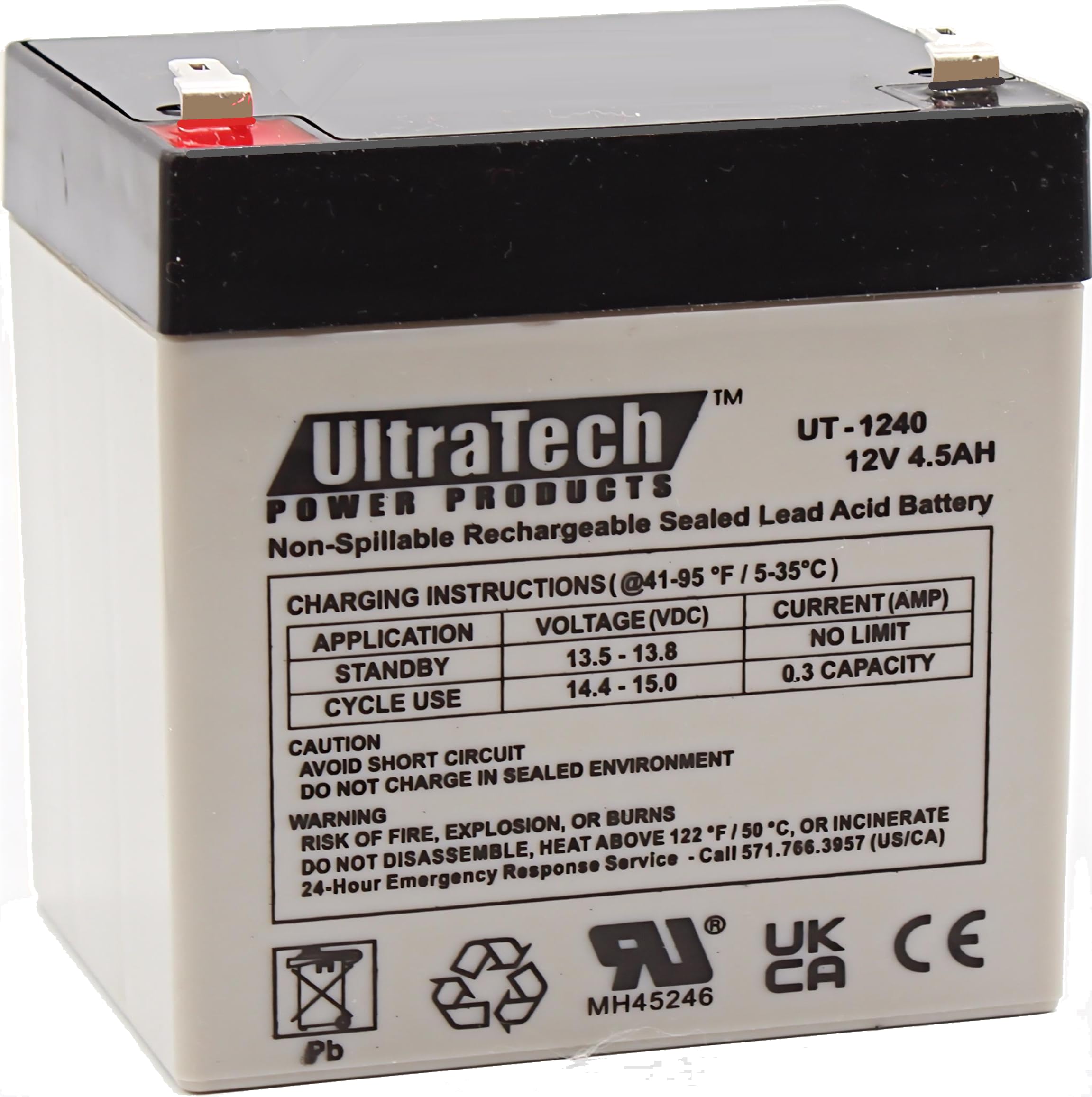 Ultratech Ut 1240 / Ut 1250 F1 12V, 4.5Ah Sealed Lead Acid Alarm Battery Ut1240 Ut 1250 F1 Iso9001