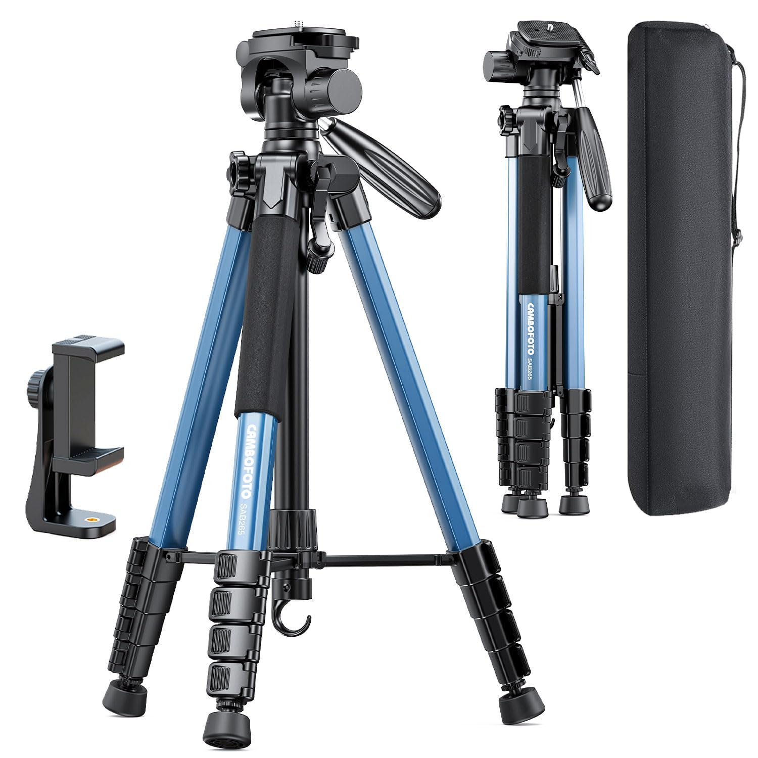 Cambofoto 74'' Camera Tripod, Navy Blue Porfessional Aluminum Heavy Duty Tripod Stand For Mirrorless Camera/Dslr/Cell Phone/Camc