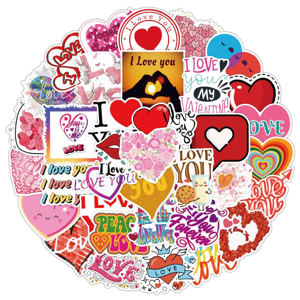 50Pcs Cute Love Stickers For Kids Teens, Valentine'S Day Stickers For Couple Girlfriend Boyfriend, Waterproof Heart Stickers For
