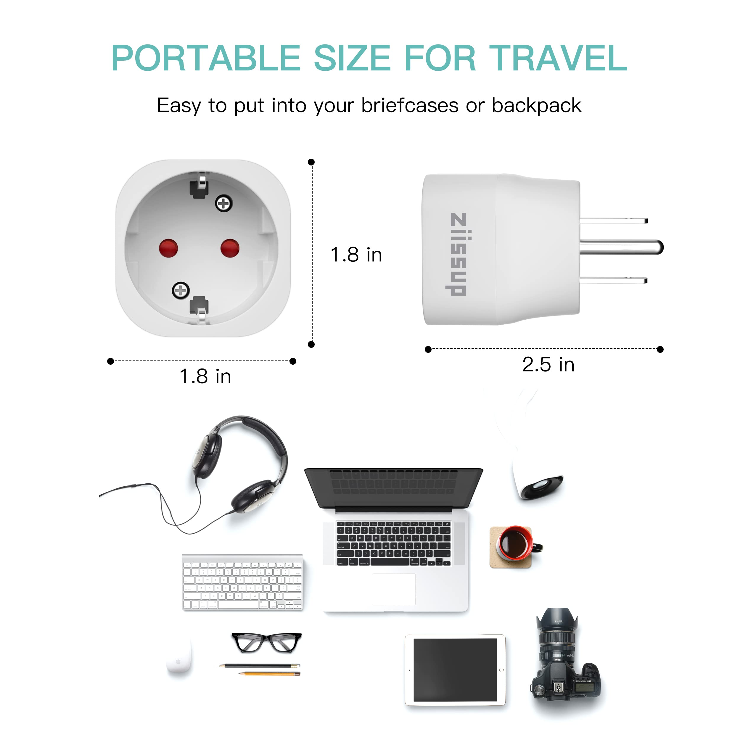 Ziissup European To Usa Plug Adapter, Eu To Us Plug Adapter, Europe To Usa Travel Converter For Most Of Europe Eu Spain France T