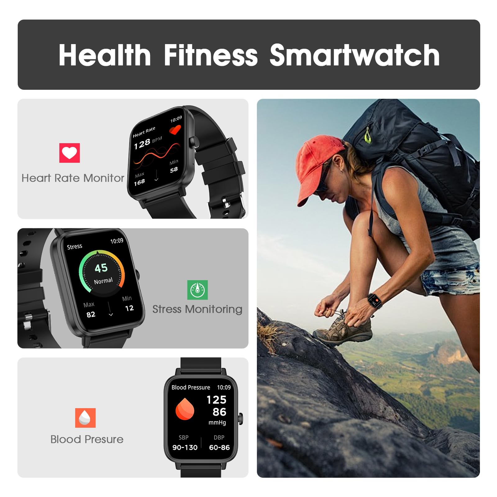 Fttmwtag Smart Watch (Answer/Make Call): 1.85 '' Waterproof Fitness Trackers With 24-Hours Blood Pressure Heart Rate Spo2 Sleep