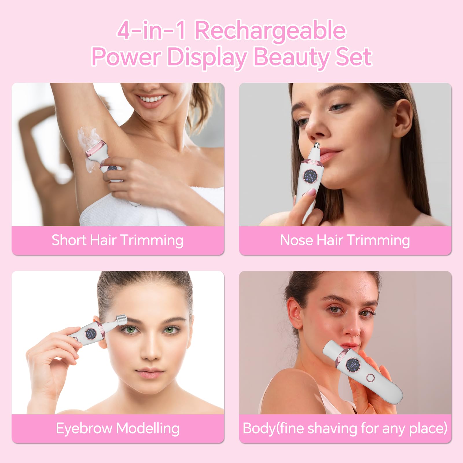 Electric Razor For Women, 4-In-1 Bikini Trimmer & Body Shaver For Face, Legs, Underarms, Pubic Hair, Rechargeable Wet/Dry Painle