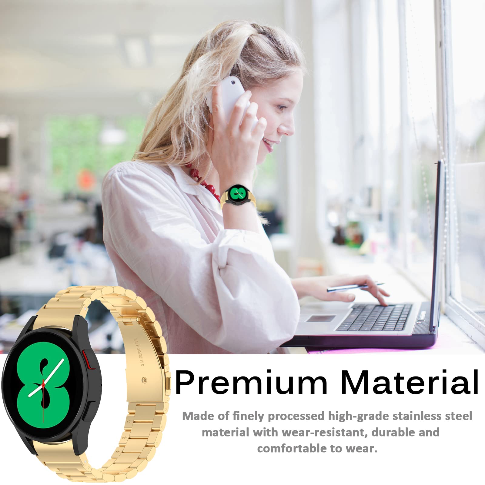 Miimall Compatible Samsung Galaxy Watch 5 Pro 45Mm/Watch 5 &4 44Mm 40Mm/Watch 4 Classic 46Mm 42Mm Bands Metal, No Gap Stainless