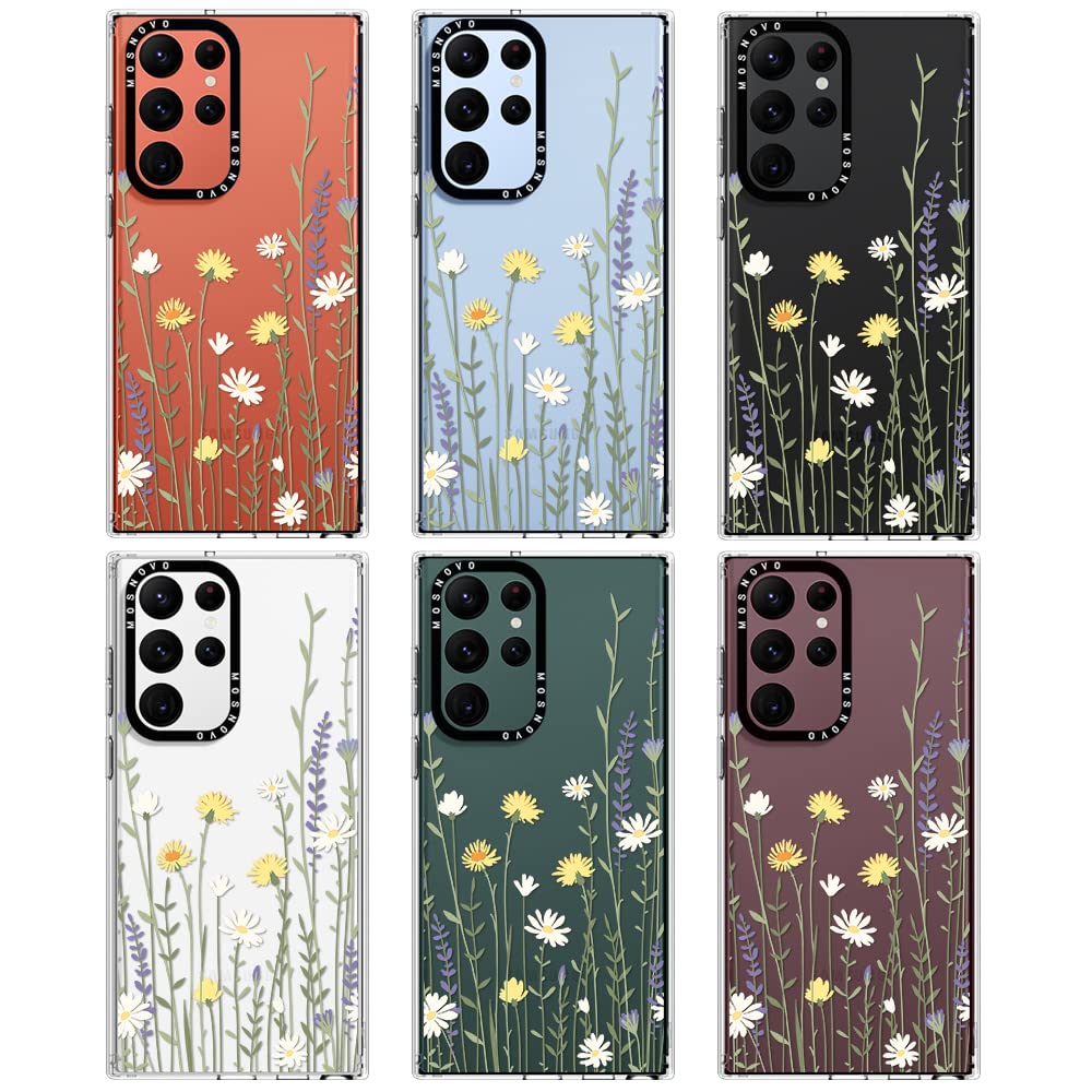 Mosnovo Galaxy S22 Ultra Case, Spring Wild Meadow Floral Flower Garden Women Girls Clear Design Transparent Plastic Hard Back Ca