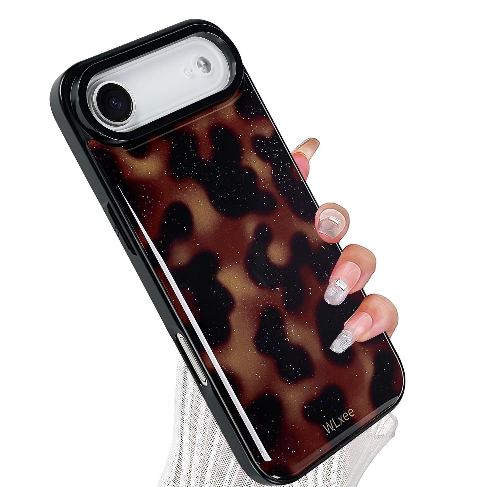 Wlxee Case for iPhone Air, Stylish Glitter Sparkling Tortoise Amber Design Slim & Shockproof Translucent Matte Brown Cover with 