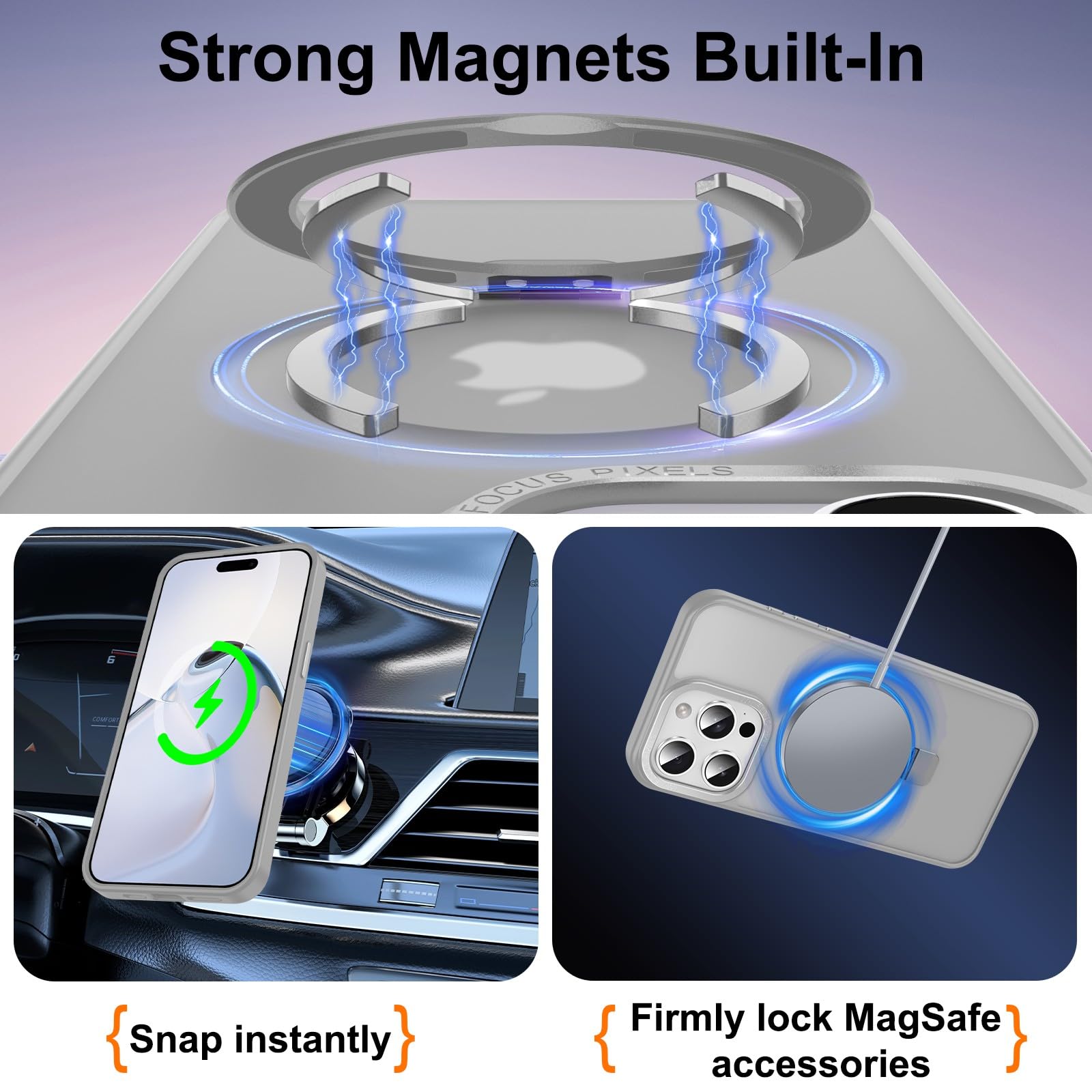 Lufanbis Magnetic For Iphone 15 Pro Case With Ring Stand, [10 Ft Drop Protection] [Velvety Touch] Slim Translucent Matte Back Sh