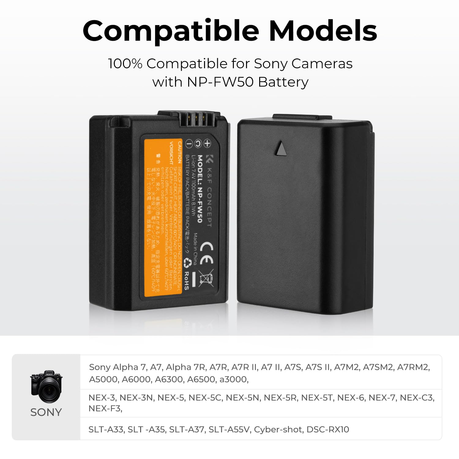 K&F Concept Np Fw50 Battery Charger Set With Dual Slot Charger For Sony Zv E10, A7, A7Ii, A7Rii, A7Sii, A7S, A7S2, A7R, A7R2, A5