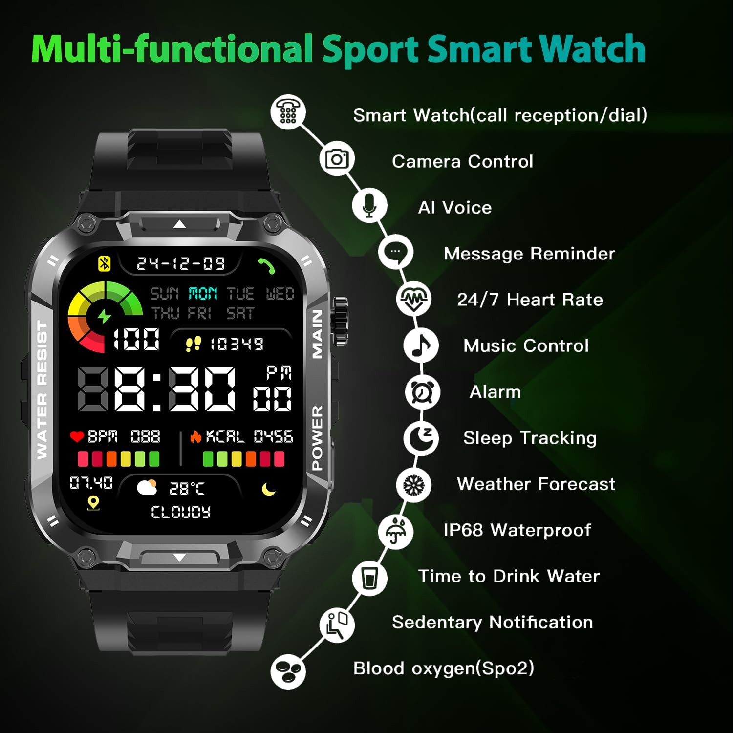 Military Smart Watch For Men With Call Function,Fitness Smartwatch For Android Phones And Iphone,Waterproof Fitness Tracker With