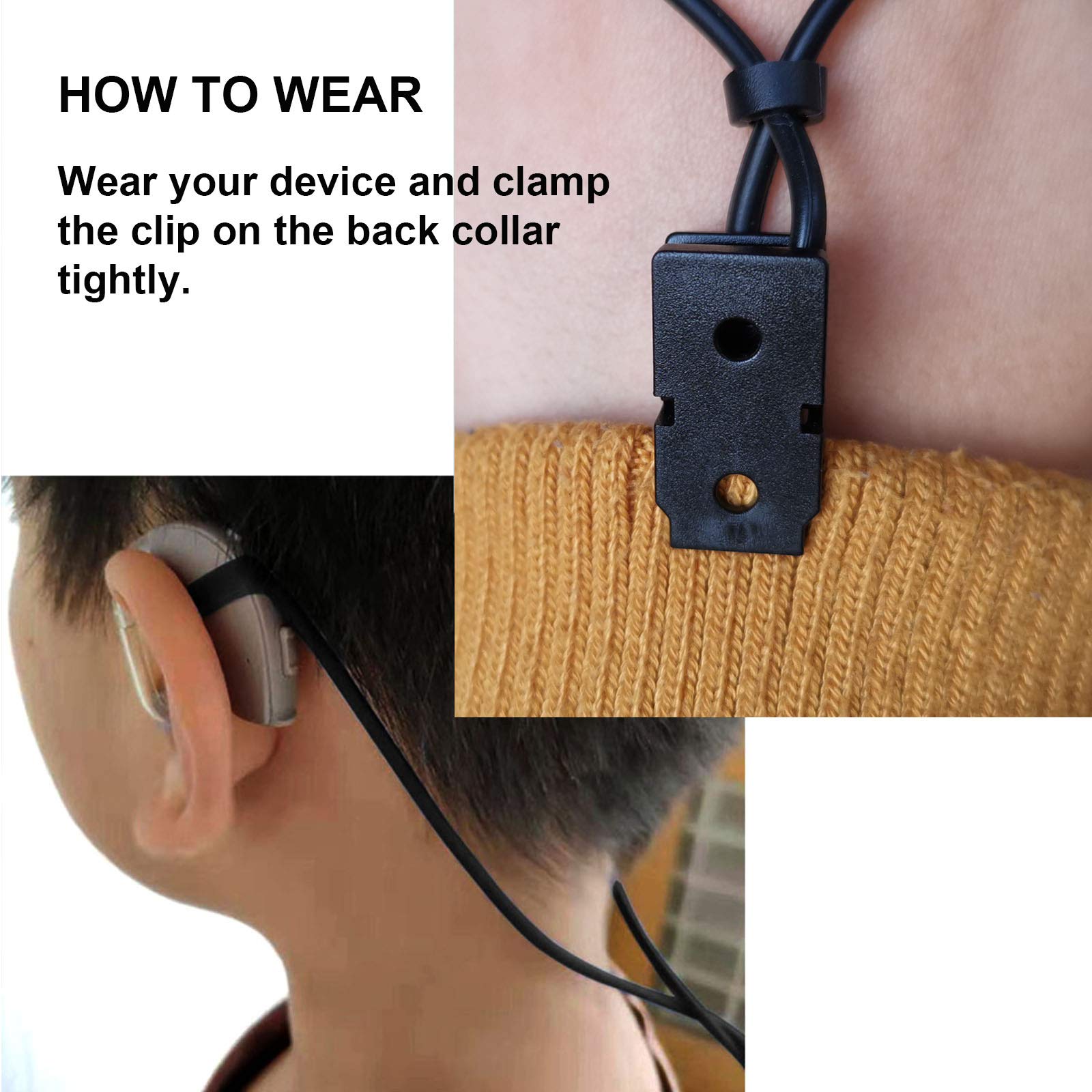 Bocoko 2 Pieces Hearing Aid Clip Anti Lost Lanyard Bte Protector For Adults Seniors And Kids(Black)