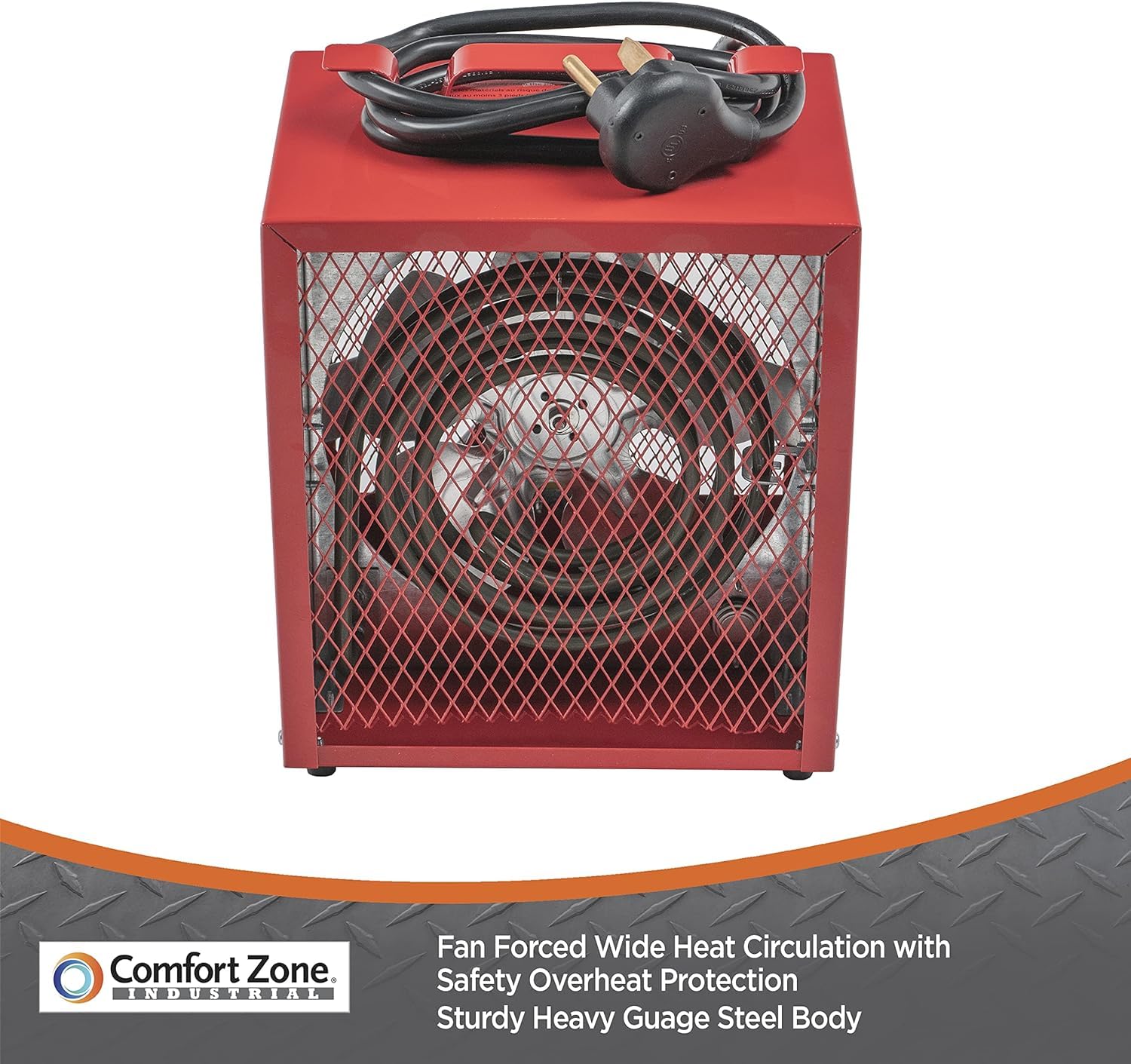 Comfort Zone Electric Fan Forced Industrial Garage, Workshop Utility Space Heater, Thermostat Control, Heavy Gauge Steel, Carry