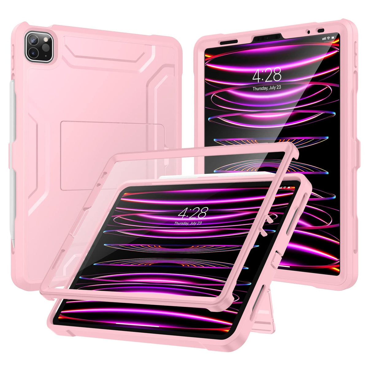 Soke Case For Ipad Pro 11 Inch 2022/2021/2020/2018/Ipad Air 5Th/4Th Generation,Built In Screen Protector   Support 2Nd Apple Pencil Charging   Heavy Duty Rugged Protective Kickstand Case   Pink