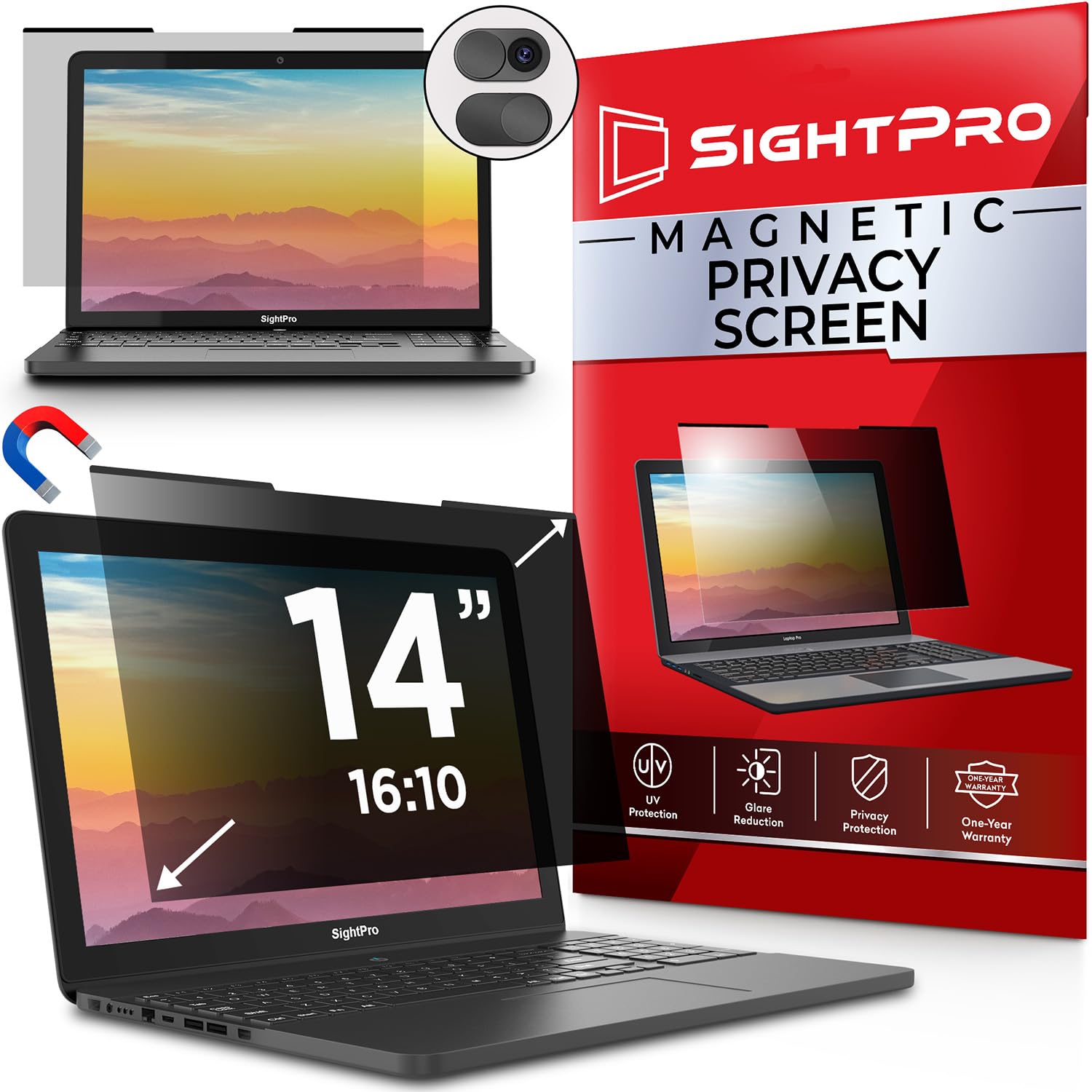 Sightpro Magnetic Laptop Privacy Screen 14 Inch 16:10   Removable Computer Privacy Filter Shield And Anti Glare Protector