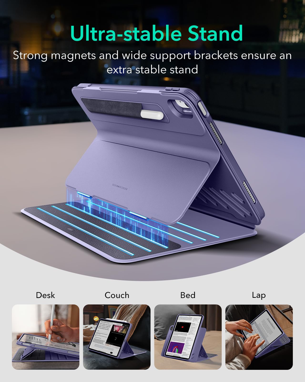 Esr For Ipad Air 13 Inch Case M3/M2 (2025/2024), Removable Magnetic Cover, Adjustable Portrait/Landscape Stand With Raised Screen View, 9 Standing Angles, Shift Series, Purple