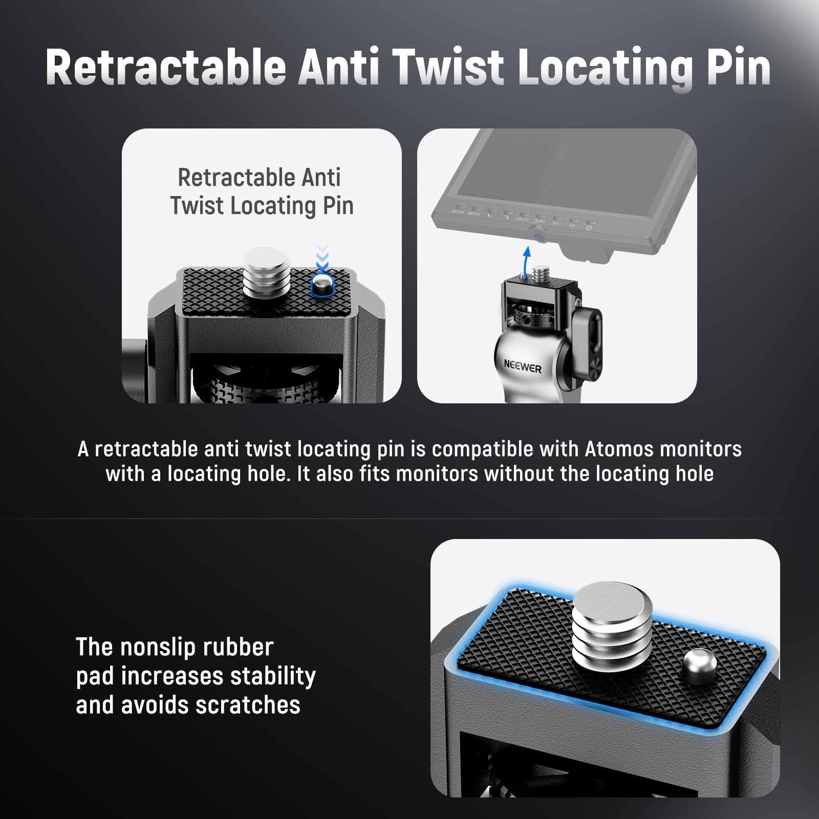 Neewer Color Blocking Camera Monitor Mount With Cold Shoe, Anti Twist 1/4'' Screw, 360 Swivel 180 Tilt Damping, Compatible With