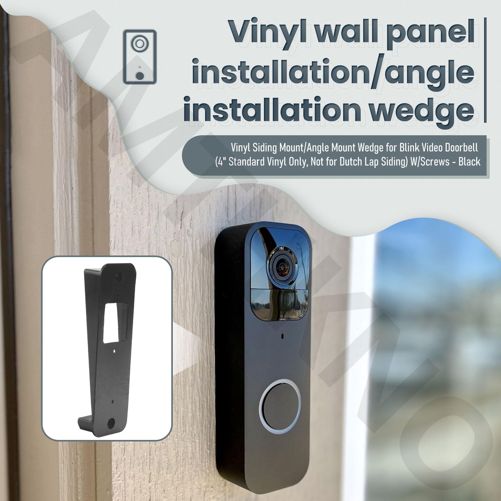Vinyl Siding Mount/Angle Mount Wedge For Blink Video Doorbell (4'' Standard Vinyl Only, Not For Dutch Lap Siding) W/Screws   Bla