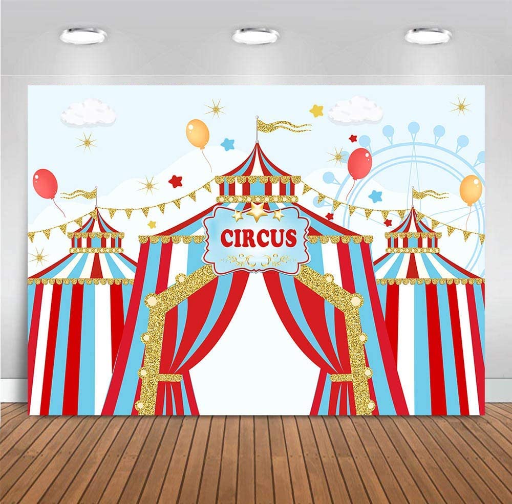 Fanghui 7X5Ft Red Circus Photography Backdrop Carnival Carousel Big Top Tent First 1St Background Baby Shower Kids Birthday Party Banner Supplies Dessert Candy Cake Table Background Photobooth Props