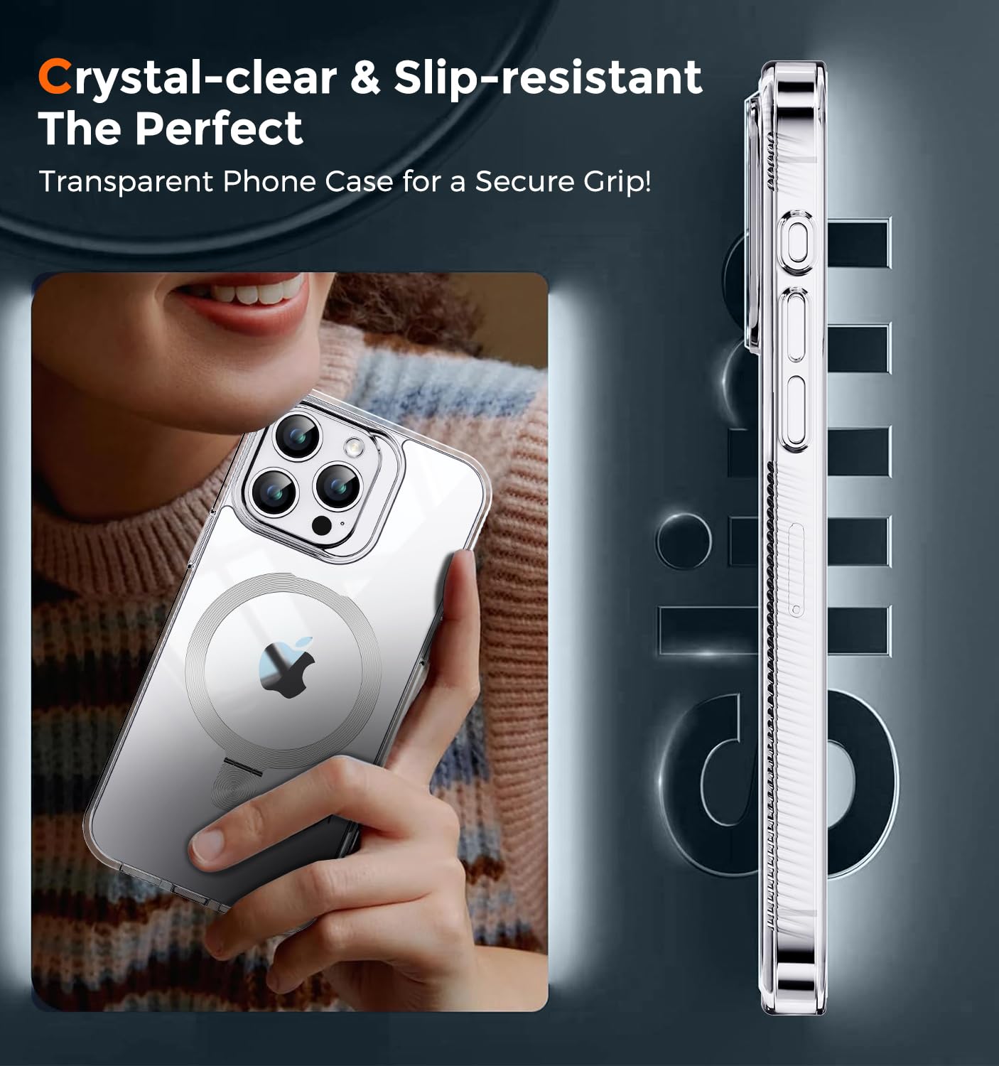 Tlikemiss [Cd Ring Compatible With Magsafe Invisible Stand] Magnetic For Iphone 16 Pro Case, [Clear Bumper Non Yellowing] [Look