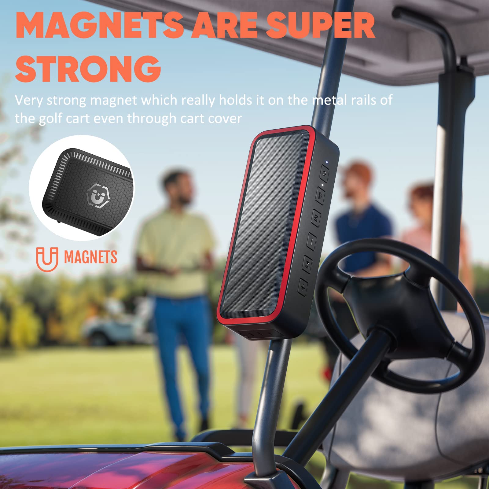 Chifenchy Portable Golf Speaker Bluetooth Wireless Magnetic With Bass Golf Cart Speaker Ipx7 Waterproof 30W Stereo Sound 24H Pla