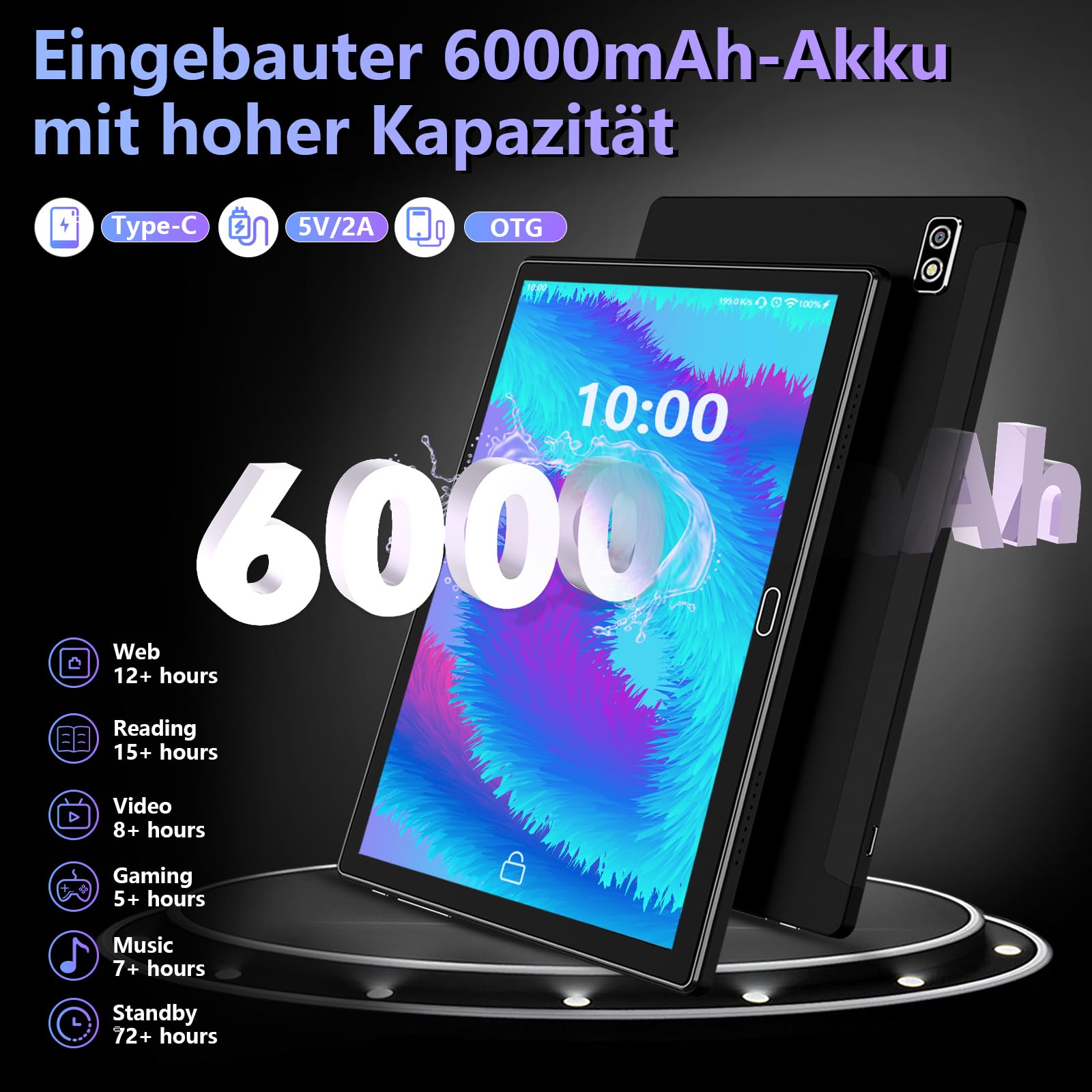 2024 Newest 10 Inch Tablet,3 In 1 Tablet With Keyboard Mouse Pen, Android 13 Tablet 4G Cellular With 2 Sim 1 Sd 64Gb Rom Tf Max