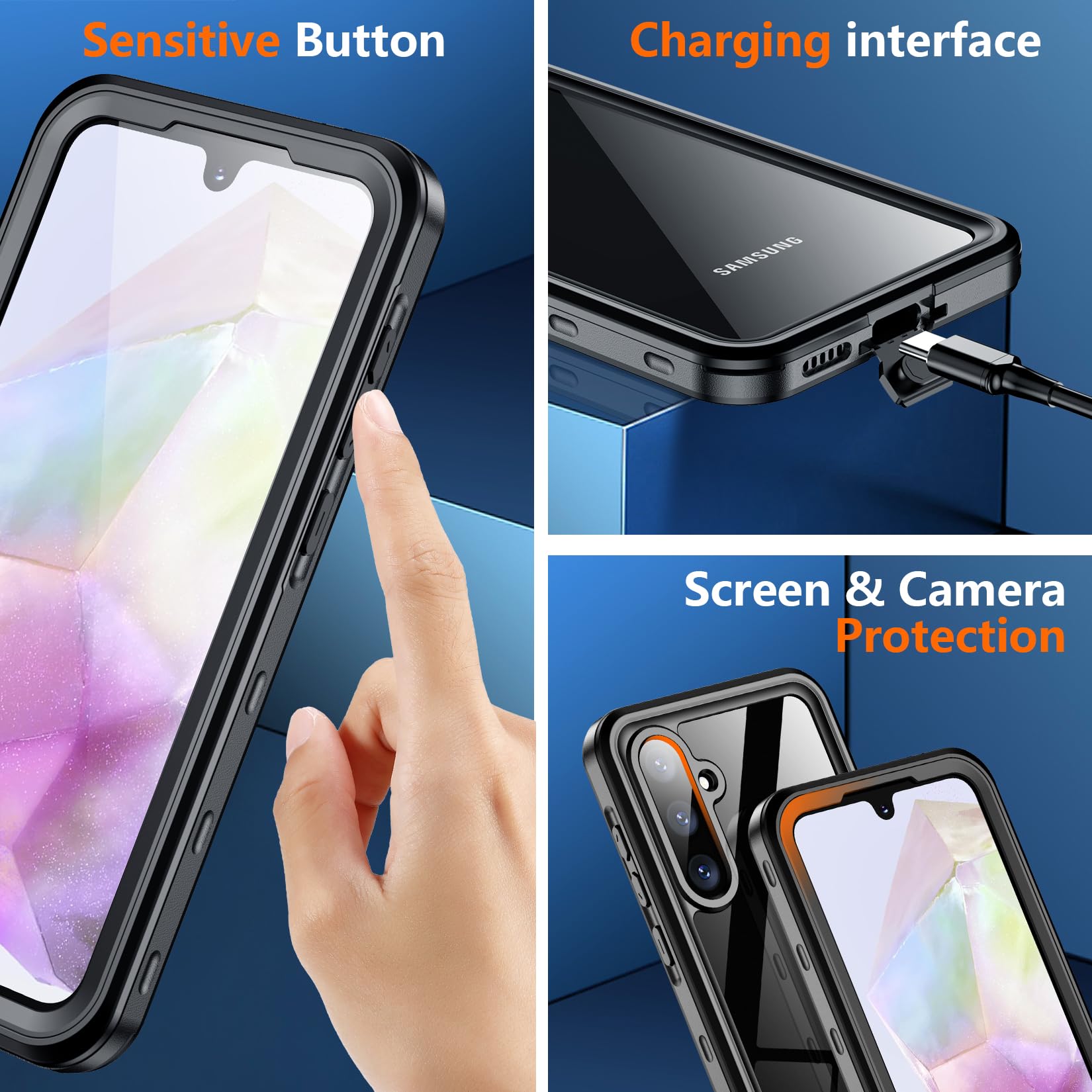 Spidercase For Samsung Galaxy A35 5G Case Waterproof,Full Heavy Duty Protection,Built In Screen&Camera Protector,Military Shockp