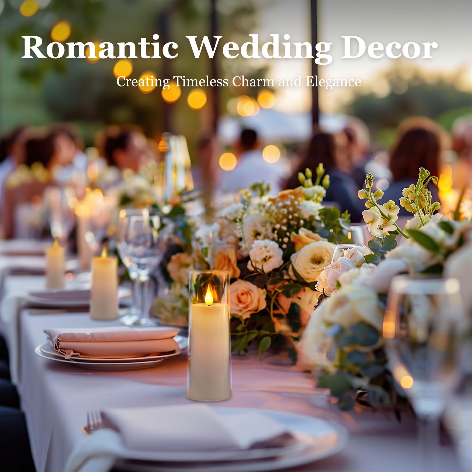 Amagic Pure White Acrylic Flameless Candles, Battery Operated Candles, Flickering Led Pillar Candles With Remote Control And Tim