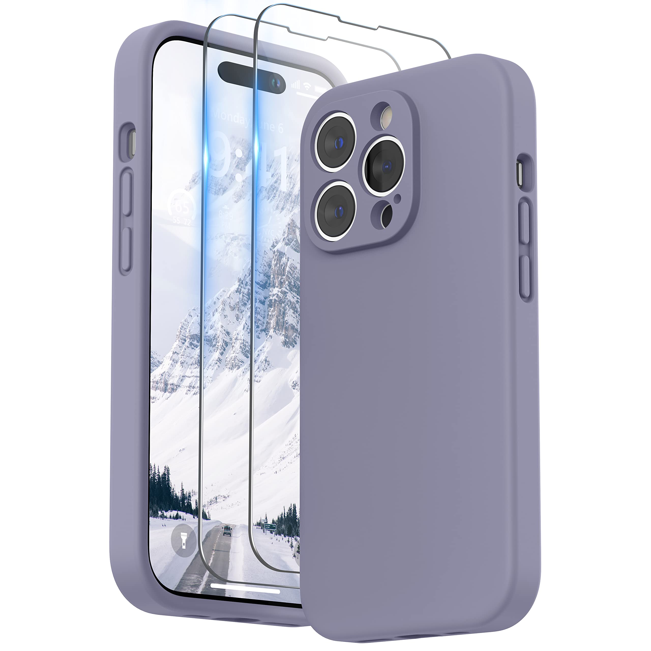 SURPHY Designed for iPhone 14 Pro Case with Screen Protector, (Camera Protection & Soft Microfiber Lining) Liquid Silicone Phone