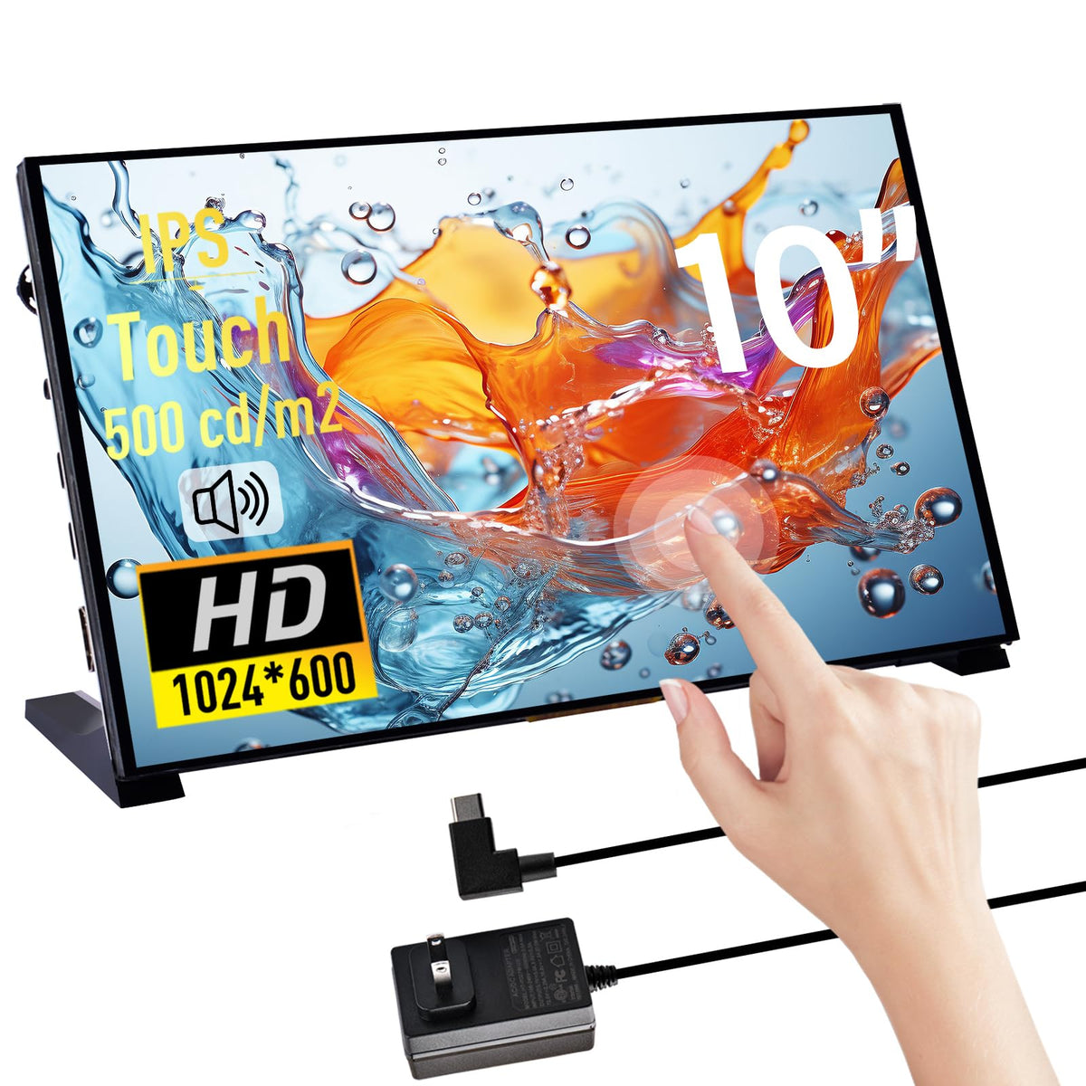 Geeekpi 10.1 Inch Capacitive Touchscreen For Raspberry Pi, Hdmi Monitor Ips 1024X600 Lcd Display With Dual-Speaker For Raspberry