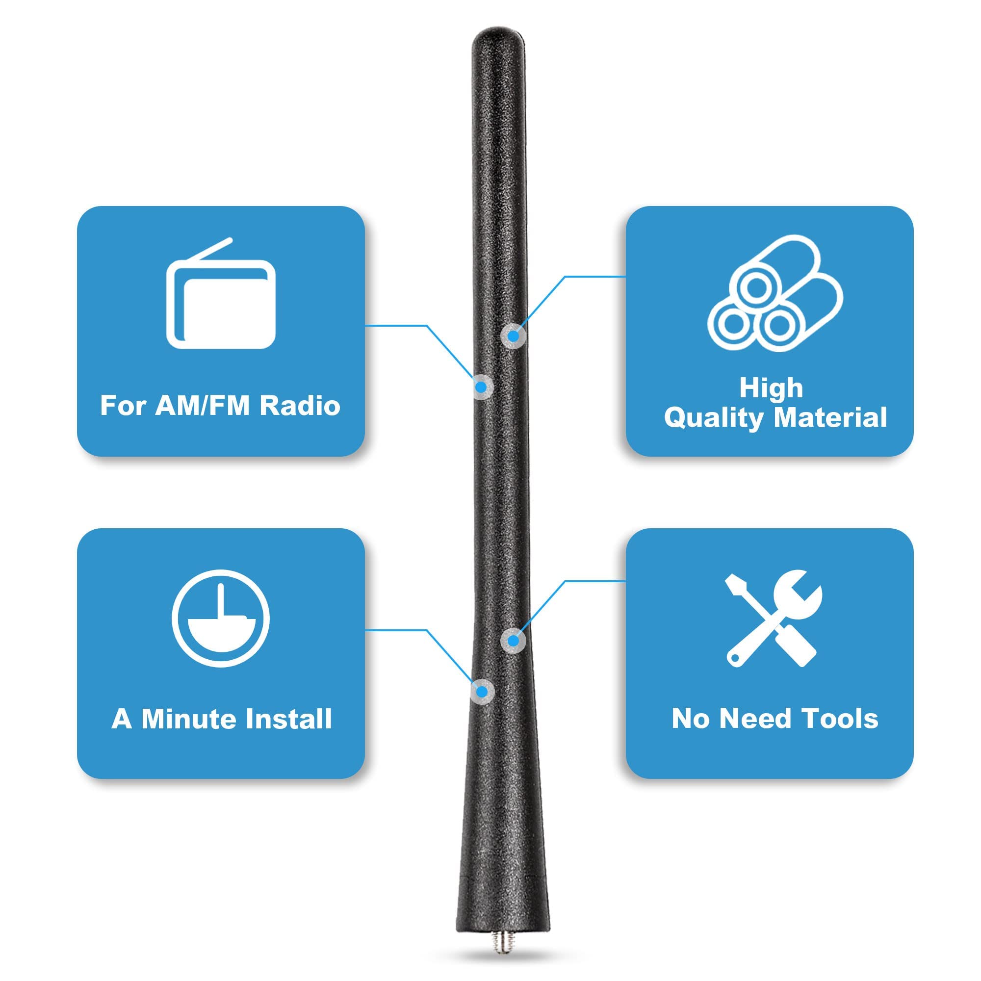 Anina 7 Inch Car Antenna Mast For 2004 2012 Mazda 3 Mazda 5 Mazda 6 Cx 7 Am/Fm Radio Rubber Antenna Car Wash Proof (Black)