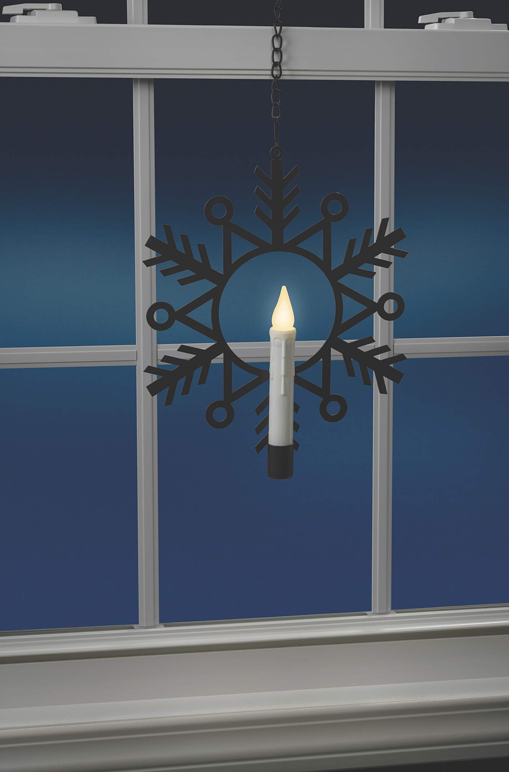 Xodus Innovations Cw1500A Battery Powered Metal Snowflake Window Wreath With Warm White Flickering Flameless Candle Light And Au