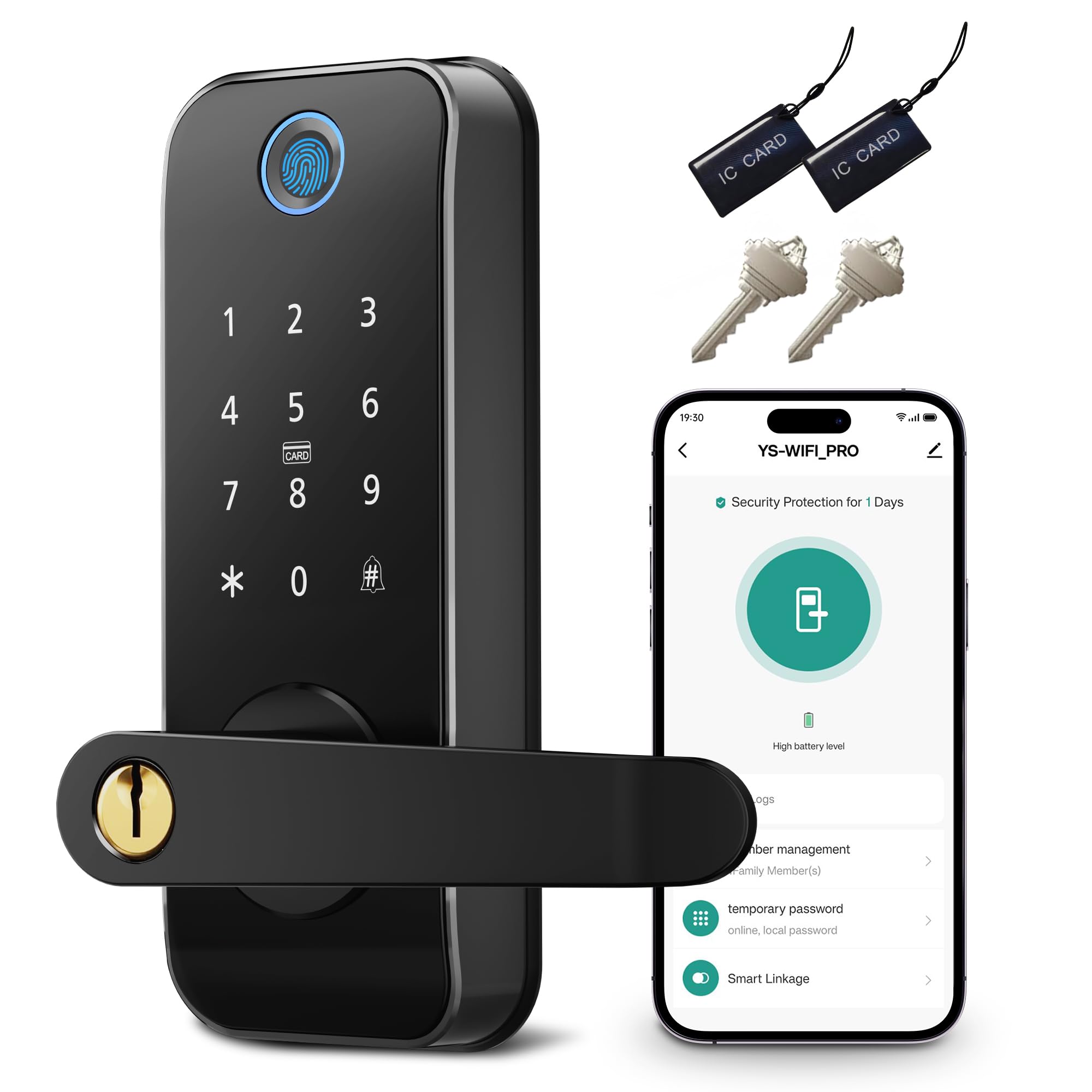 Linkthai Smart Door Lock With Fingerprint   5 In 1 Keyless Entry, Auto Lock, Remote Access Via App, 100 User Capacity, Reversibl