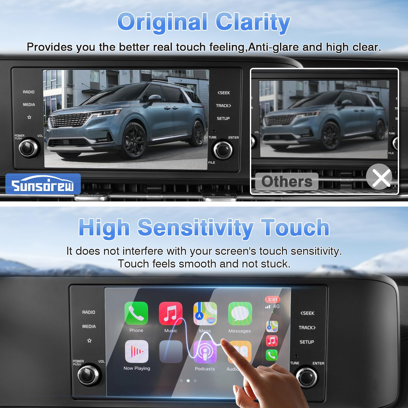Sunsdrew 2Pcs Carnival Screen Protector For 2022 2023 2024 Kia Carnival Lx Accessories 8 Inch Touch Screen Radio Display Protector 9H Tempered Glass Protective Film Anti Glare