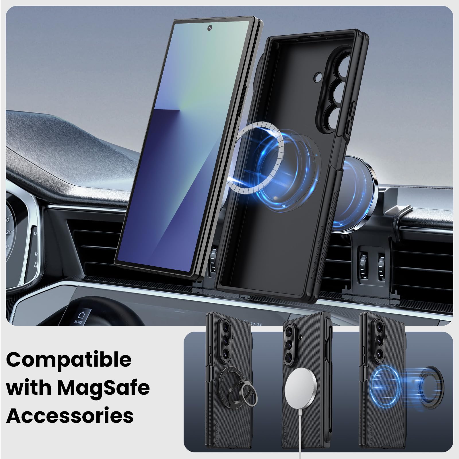 Nillkin Frosted Shield Samsung Galaxy Z Fold 7 Magnetic Case, With S Pen Holder & Pen & Hinge Protection Slim, Compatible With M