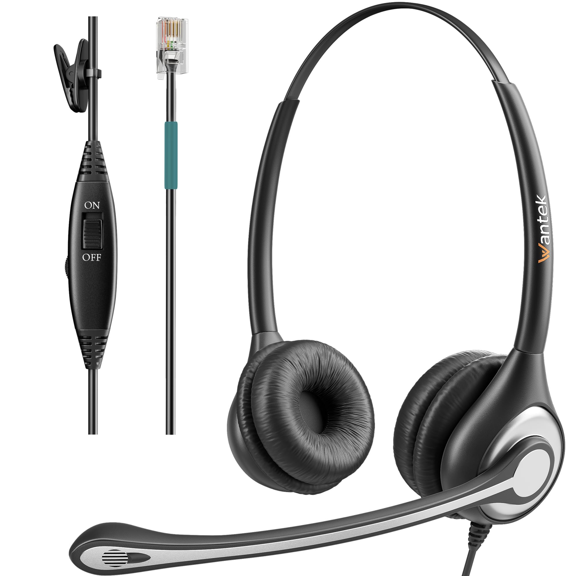 Phone Headset Rj9 With Microphone Noise Cancelling & Volume Controls, Office Telephone Headset Compatible With Polycom Plantroni