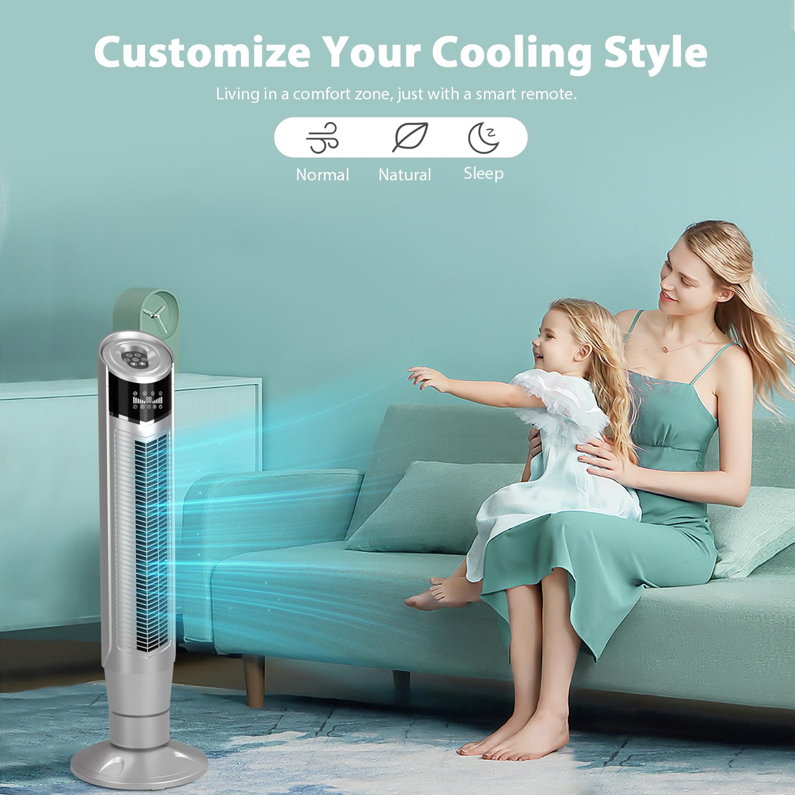 Antarctic Star Tower Fan 360Oscillating Fan Quiet Cooling 24H Timer Remote Control Powerful Standing 8 Wind Speed 3 Wind Modes I