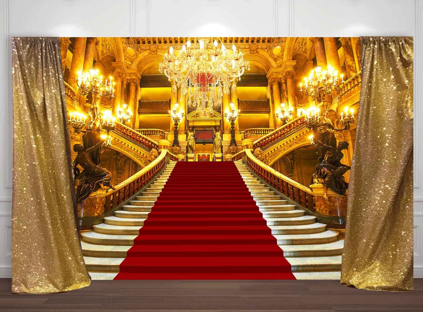 Sensfun Red Carpet Palace Backdrop For Photography Royal Golden Castle Gorgeous European Hall Party Background Vinyl Red Stage B