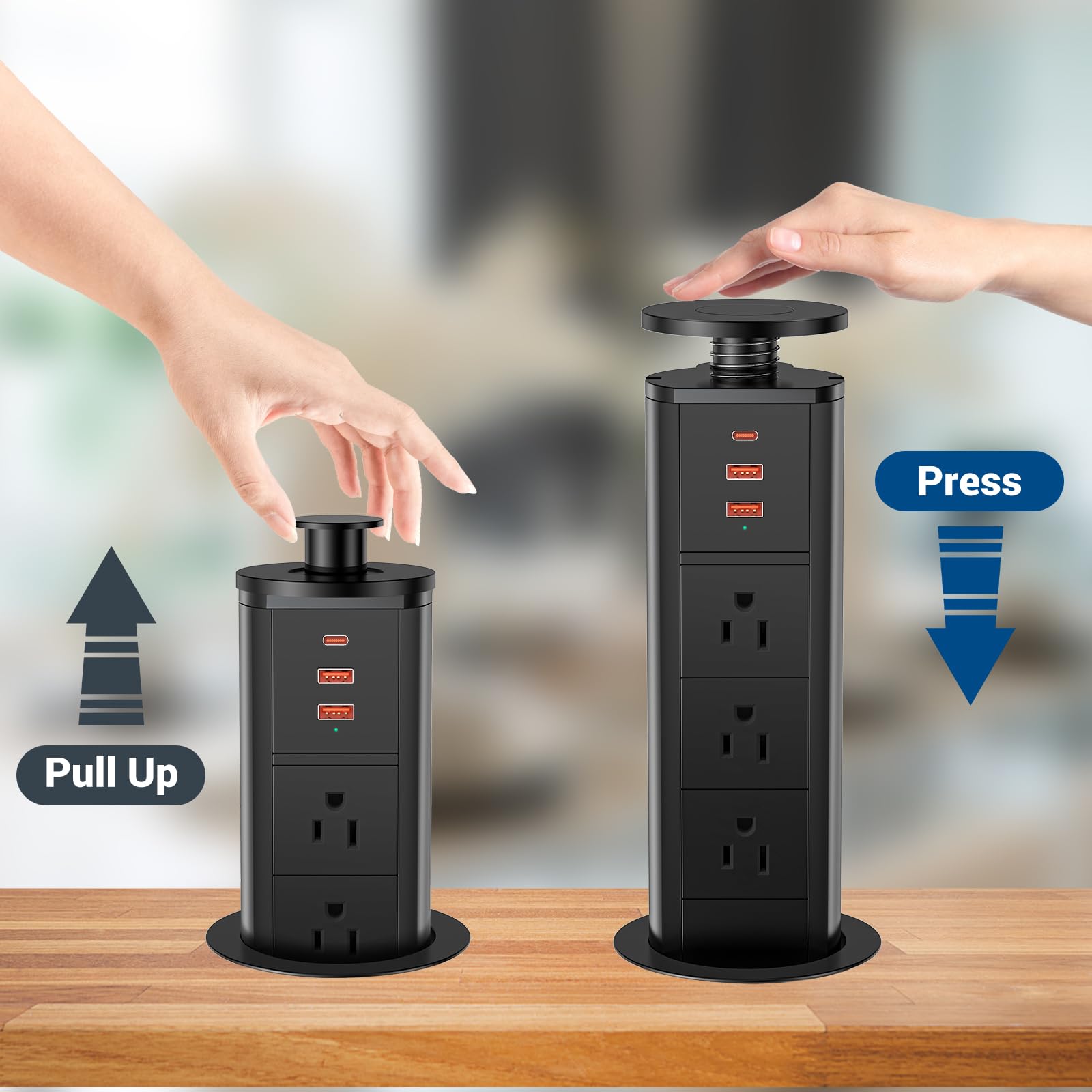 Btu Pop Up Outlet With Usb Ports, Pop Up Outlet For Countertop With 3 Ac Outlet, 2 Usb A Ports And 1 Usb C Port Hidden Outlet Pl