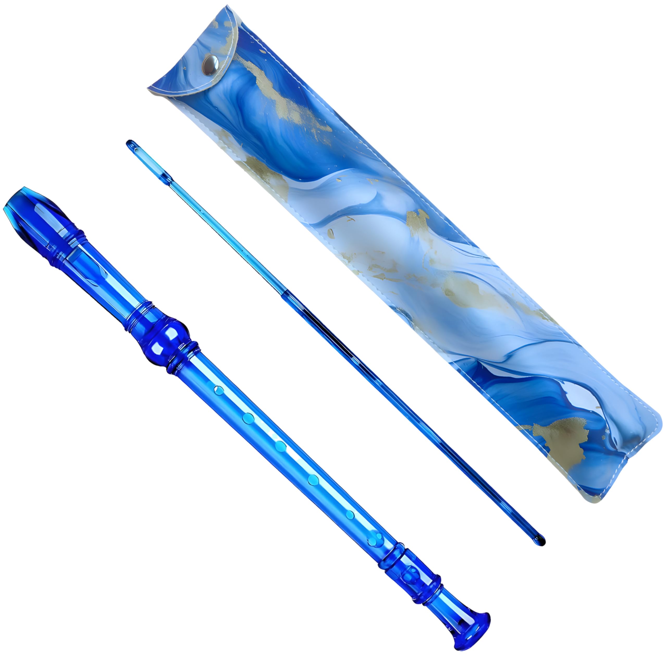 Soprano Recorder For Kids Beginners, German Fingering, C Key, 3 Piece With Cleaning Rod, Bag, Fingering Chart (Crystal Blue)