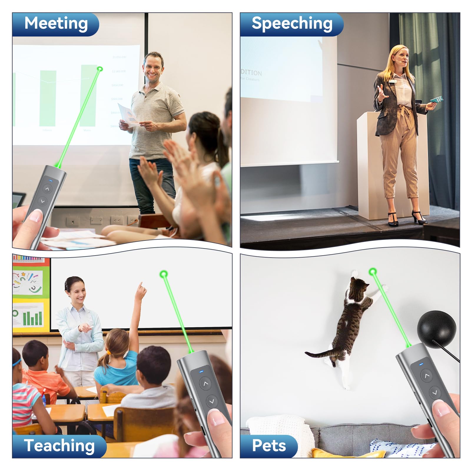 Rechargeable Presentation Clicker, 2 In 1 Usb-A Usb-C Metal Wireless Remote Powerpoint Slide Clicker With Volume Control For Ppt