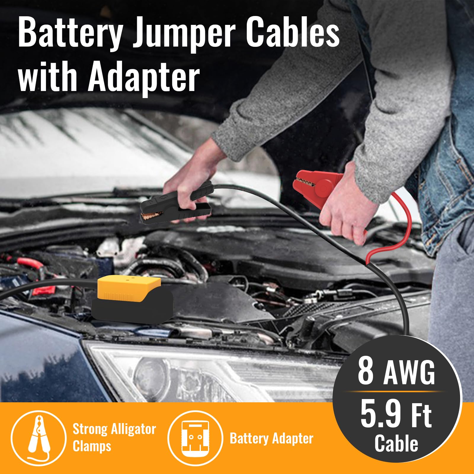 Kzreect Jumper Cables Adapter Compatible With Dewalt 18V/20V Battery, 8Awg 5.9Ft Portable Auto Jump Starter For Starting Car Lig