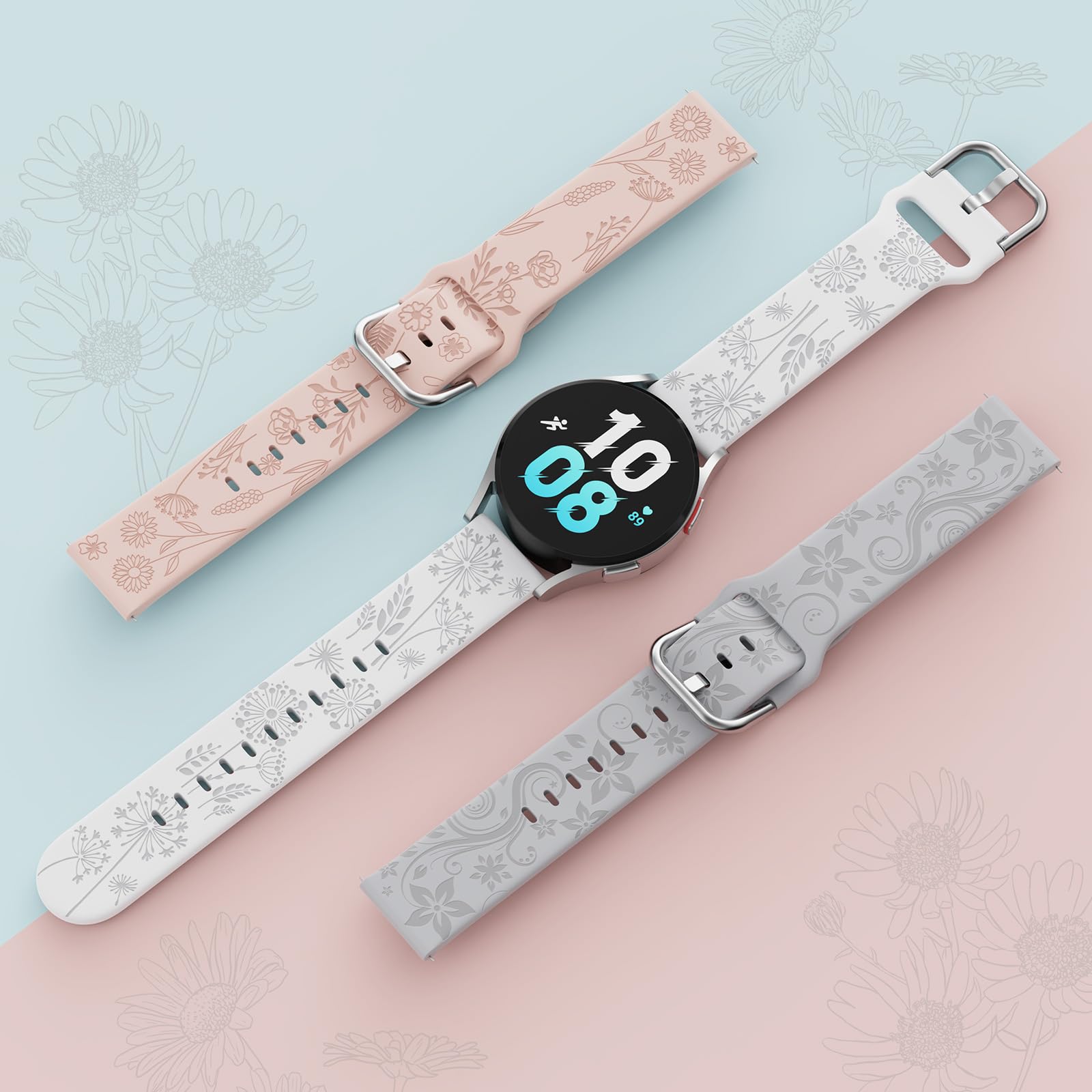 Flower Engraved Bands Compatible With Samsung Galaxy Watch 7/ Fe/ 6/5/ 4/ Active 2 40Mm 44Mm/ 5 Pro 45Mm/ Watch 6/4 Classic 43Mm
