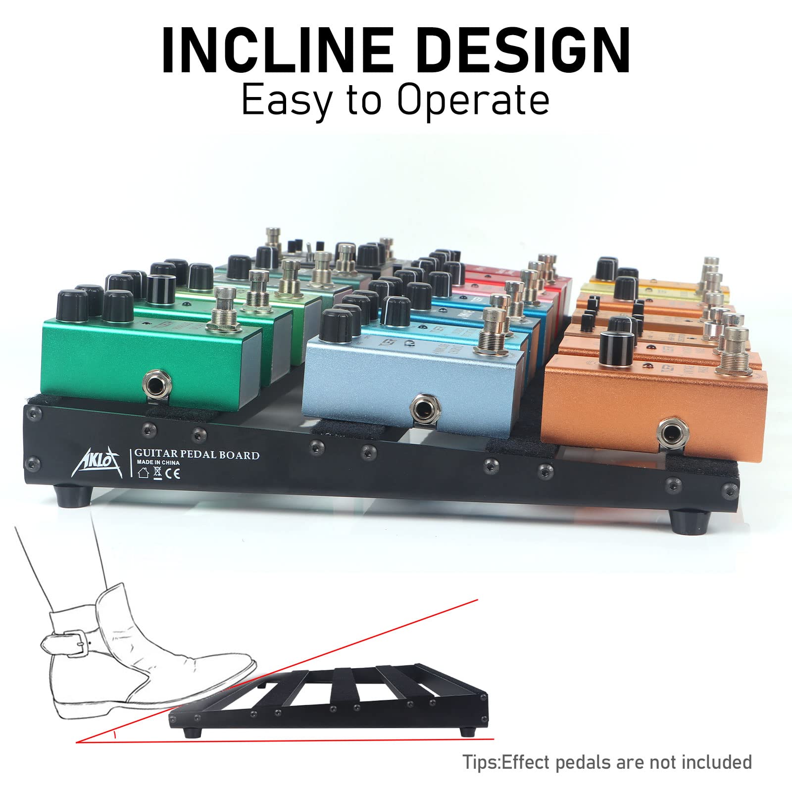 Aklot Guitar Pedal Board, Bass Pedalboard, Aluminum Alloy 2.8 Lb Super Large Capacity Effect 19'X12'' With Carry Bag