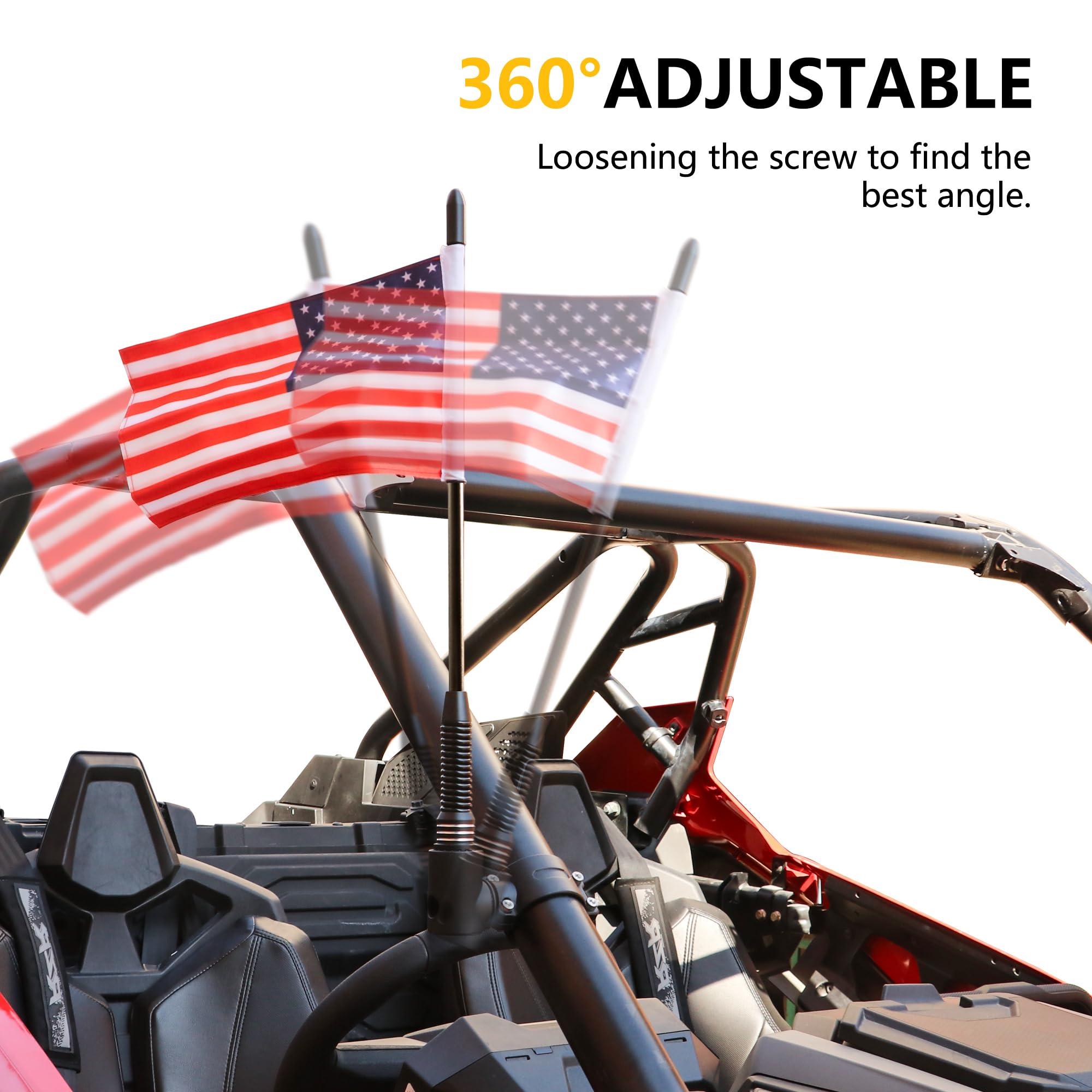 Rerpro Utv Flag Pole Holder Mount Atv Us Whip Flag Mount 1.75''-2'' Roll Bar Flag With Pole And Mount Bracket For Polaris Rzr Ra